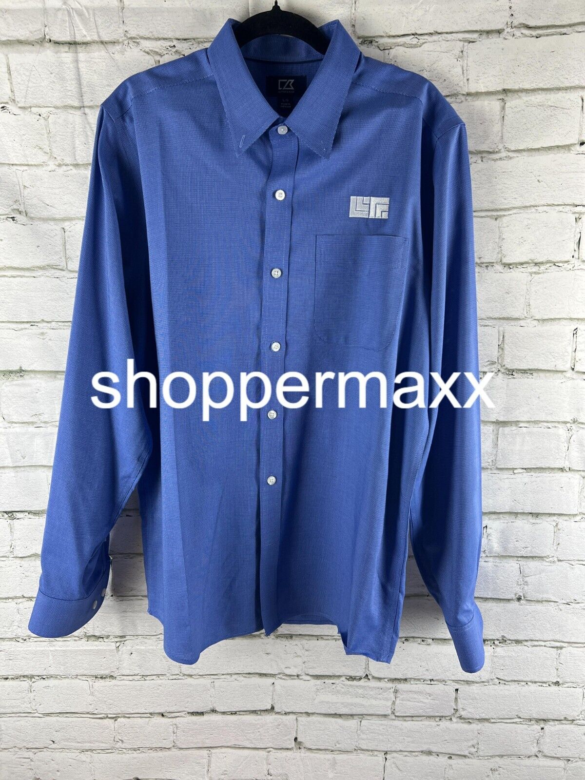 Cutter & Buck Men's Button Down Long Sleeve Formal Shirt, Blue, Large