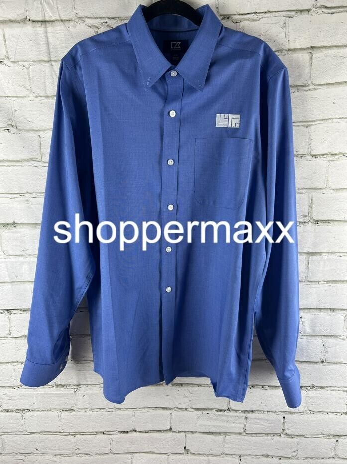 Cutter & Buck Men's Button Down Long Sleeve Formal Shirt, Blue, Large