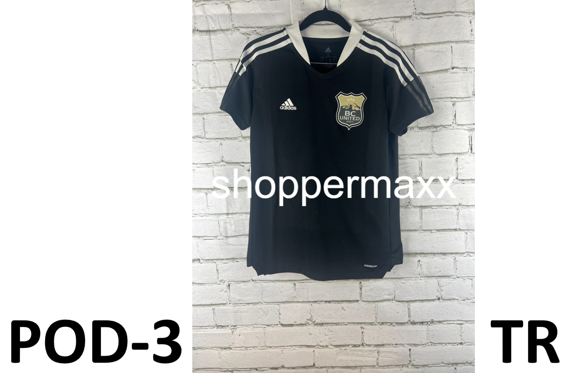 Adidas Boys Girls Unisex Soccer BC United Football T-Shirt, Black/White, Small