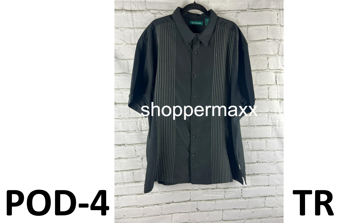 Cubavera Men's Striped Panel Dobby Short Sleeve Button-Down Shirt, Black, 2X
