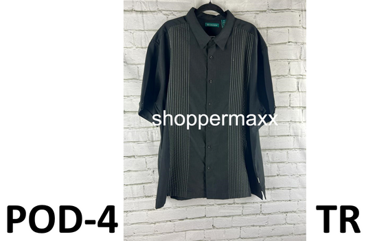 Cubavera Men's Striped Panel Dobby Short Sleeve Button-Down Shirt, Black, 2X