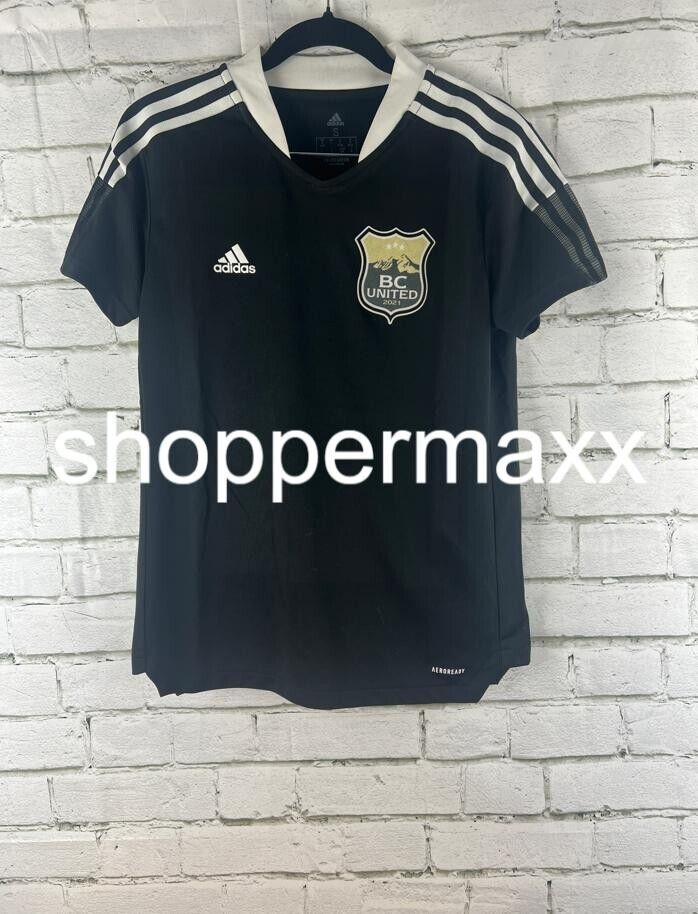 Adidas Boys Girls Unisex Soccer BC United Football T-Shirt, Black/White, Small