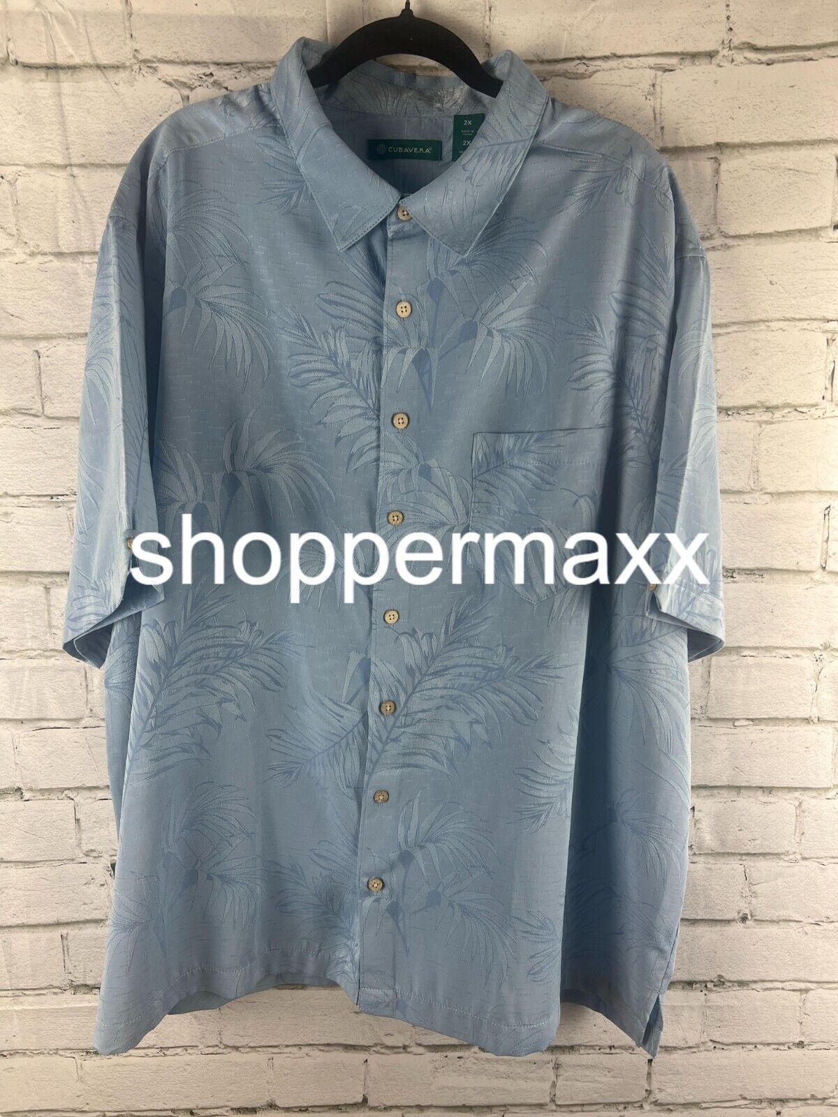 Cubavera Men's Shirt Flowy Leaf Print Short Sleeve Shirt, Blue, 2X