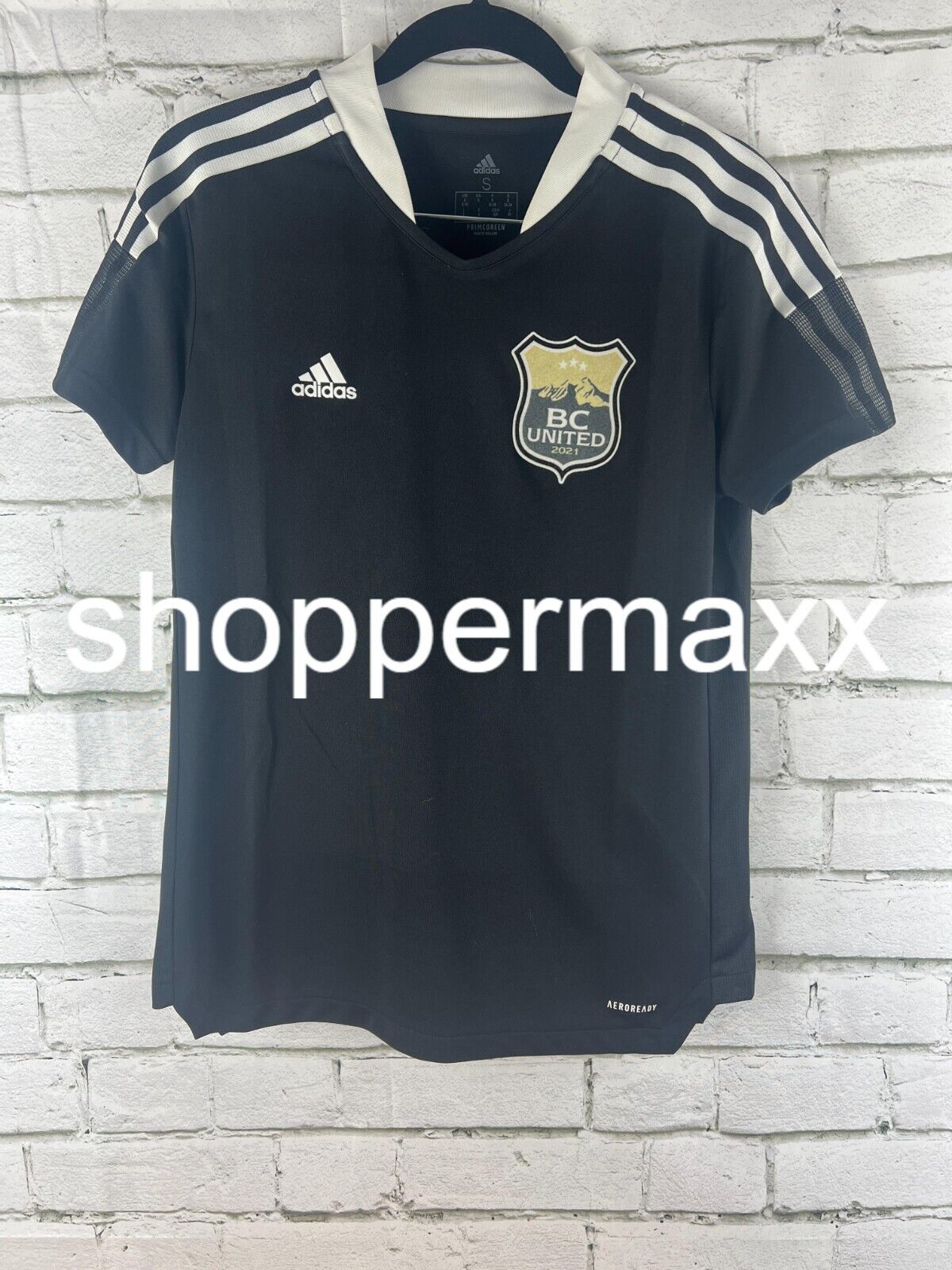 Adidas Boys Girls Unisex Soccer BC United Football T-Shirt, Black/White, Small