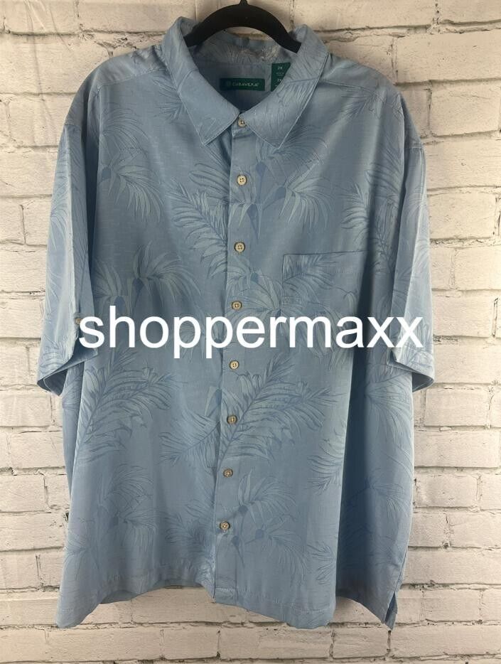 Cubavera Men's Shirt Flowy Leaf Print Short Sleeve Shirt, Blue, 2X