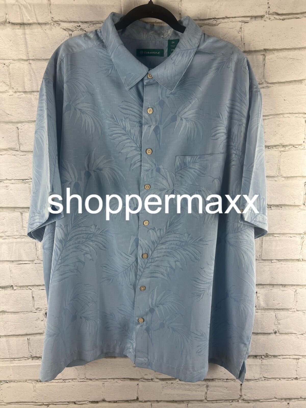 Cubavera Men's Shirt Flowy Leaf Print Short Sleeve Shirt, Blue, 2X