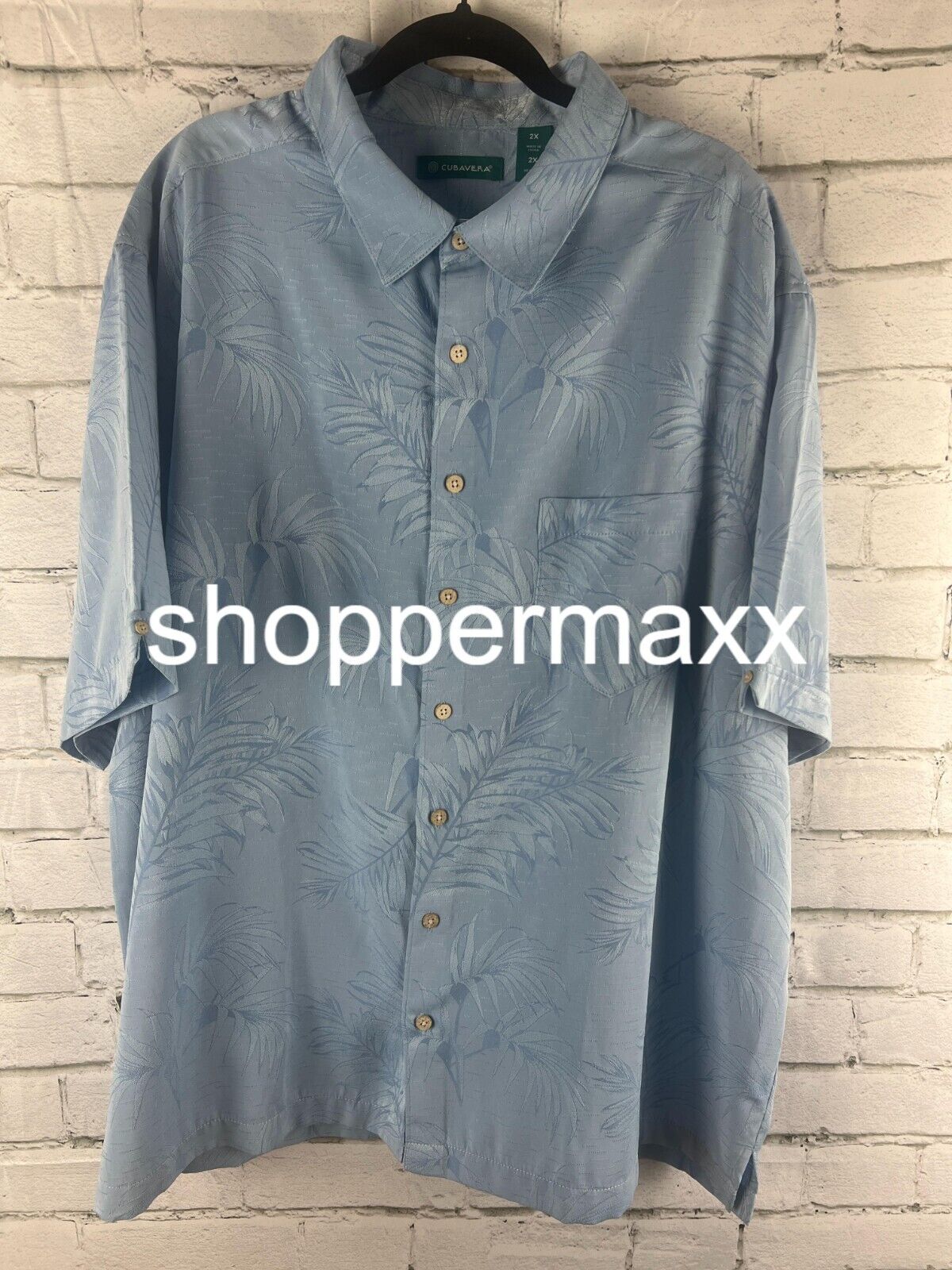Cubavera Men's Shirt Flowy Leaf Print Short Sleeve Shirt, Blue, 2X