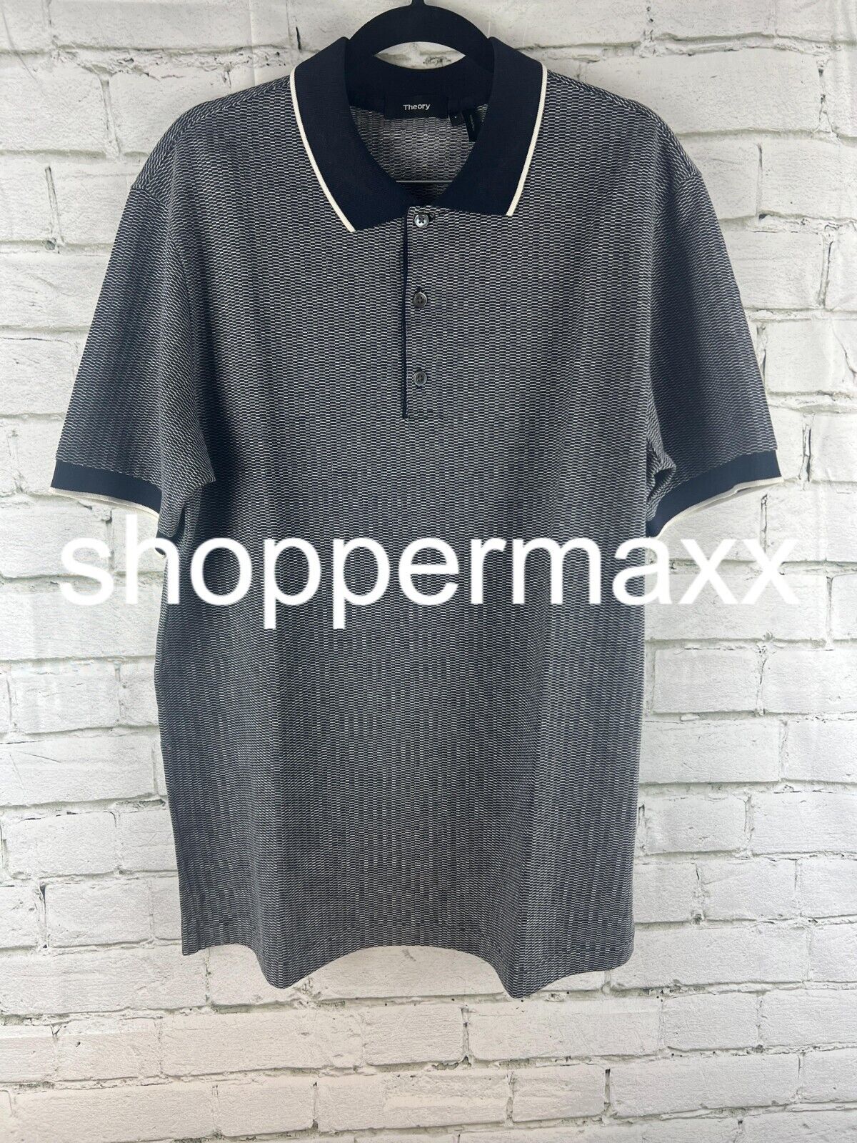 Theory Men's Polo T-Shirt, Navy White, Large