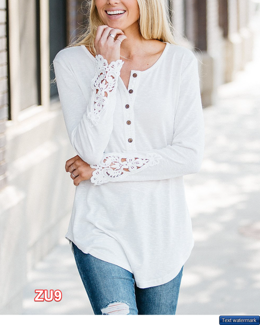 Amaryllis | Ivory Lace-Accent Henley - Women Small