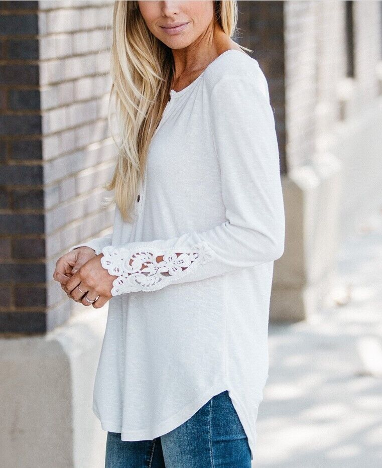 Amaryllis | Ivory Lace-Accent Henley - Women Small