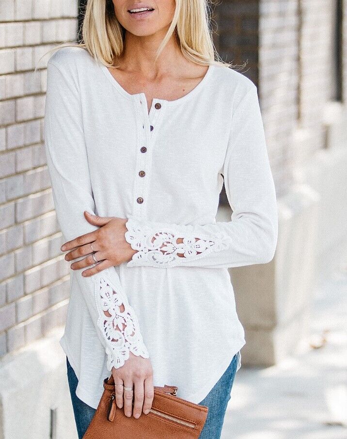 Amaryllis | Ivory Lace-Accent Henley - Women Small