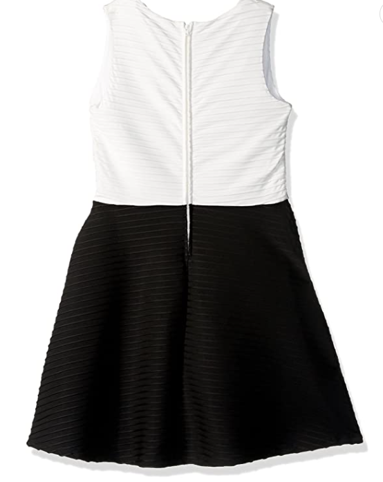 Amy Byer Girls' Big Picture and Flare Textured Knit Dress, Black & White, 7