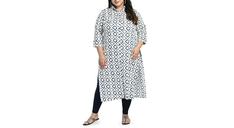AnjuShree Choice Women Plus size Kurti for women White Printed, 5XL