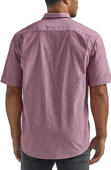 Wrangler Authentics mens Short Sleeve Classic Woven Button Down Shirt Chambray L