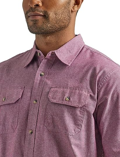 Wrangler Authentics mens Short Sleeve Classic Woven Button Down Shirt Chambray L