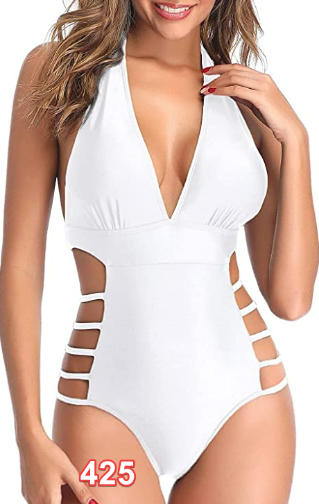 Tempt Me Women Sexy One Pc Swimsuits Plunge V Neck Halter Bathing Suits L