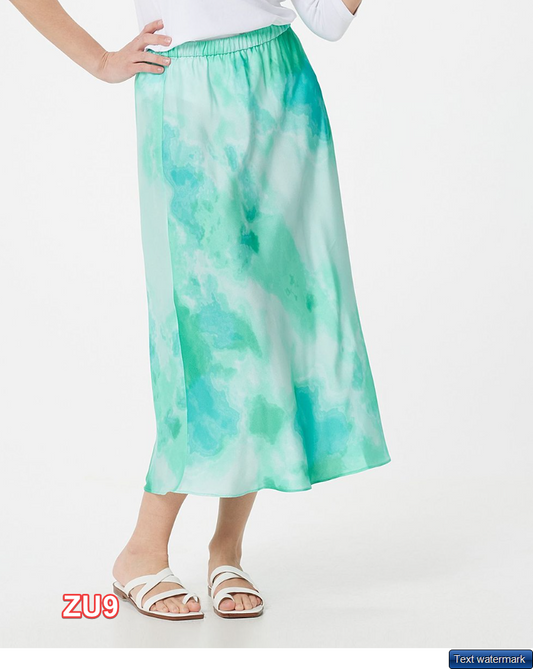 Susan Graver | Aqua Glass Tie-Dye Midi-Skirt - Women XL