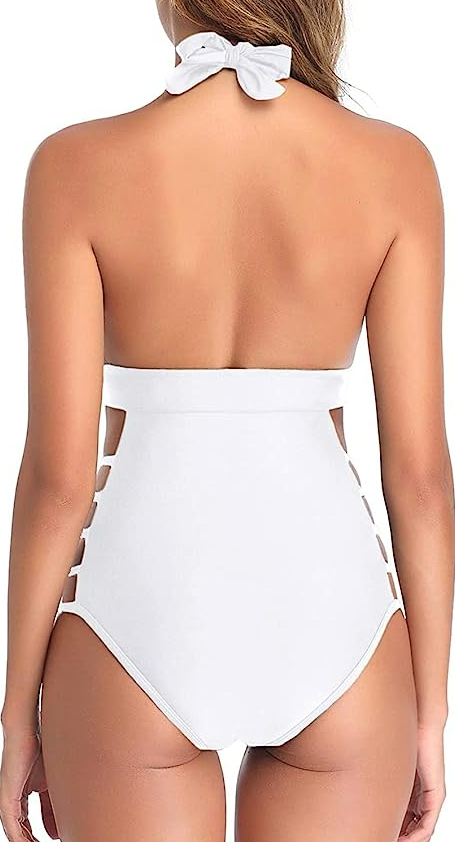 Tempt Me Women Sexy One Pc Swimsuits Plunge V Neck Halter Bathing Suits L