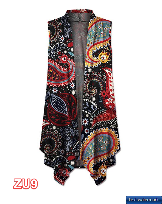 UDEAR | Red & Black Paisley Longline Open Vest - Women M