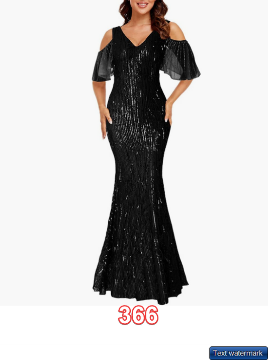 Cilucu Women Sexy V-Neck Mermaid Dress for Wedding Guest Cold Shoulder Sleeve M
