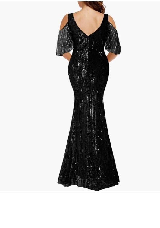 Cilucu Women Sexy V-Neck Mermaid Dress for Wedding Guest Cold Shoulder Sleeve M