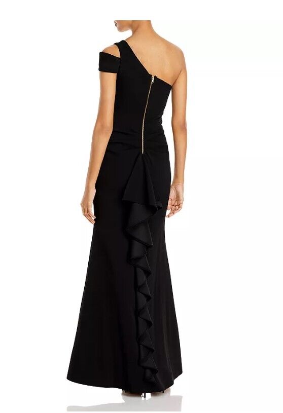 AQUA One-Shoulder Ruffled Gown Aqua Women's Dress Black Size 6 msrp $278