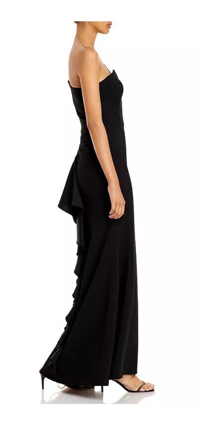 AQUA One-Shoulder Ruffled Gown Aqua Women's Dress Black Size 6 msrp $278