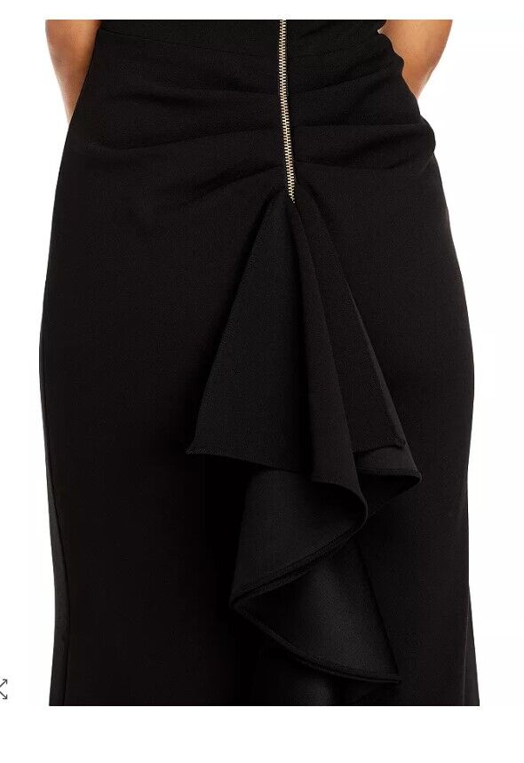 AQUA One-Shoulder Ruffled Gown Aqua Women's Dress Black Size 6 msrp $278