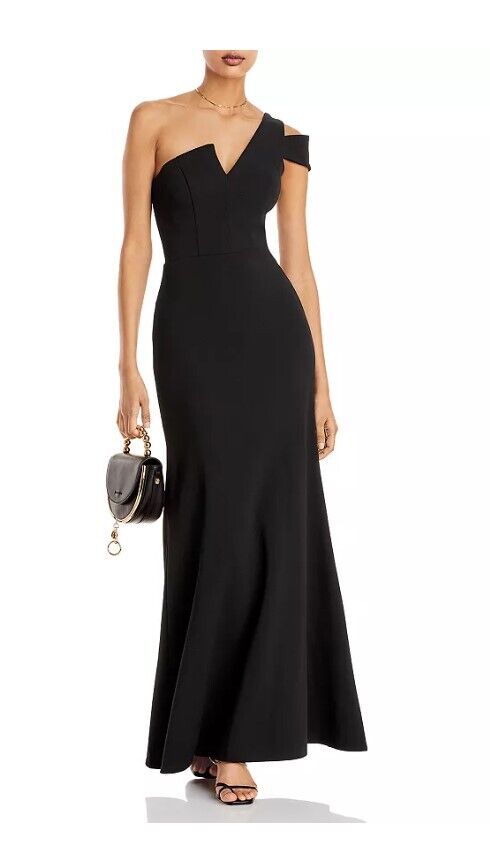 AQUA One-Shoulder Ruffled Gown Aqua Women's Dress Black Size 6 msrp $278