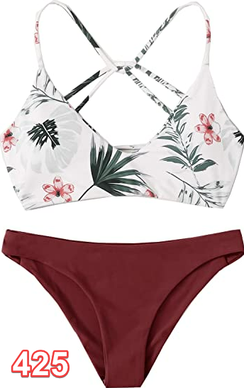 SweatyRocks Women's Sexy Bathing Suit Floral Cross Back Bikini Set Swimsuit L