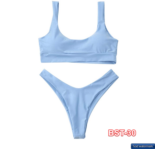 ZAFUL Bikini Scoop Neck High Cut Padded Swimwear Push Up Swimsuit Two Piece L
