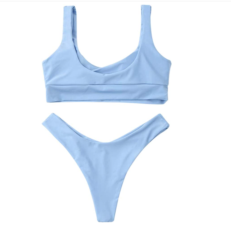 ZAFUL Bikini Scoop Neck High Cut Padded Swimwear Push Up Swimsuit Two Piece L