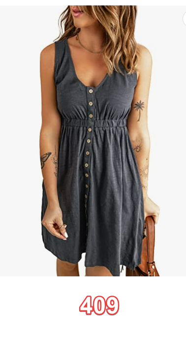Acelitt Womens Casual Sleeveless Button Down Elastic Waist Swing Dresses Grey M
