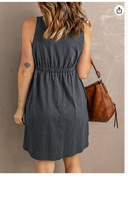 Acelitt Womens Casual Sleeveless Button Down Elastic Waist Swing Dresses Grey M
