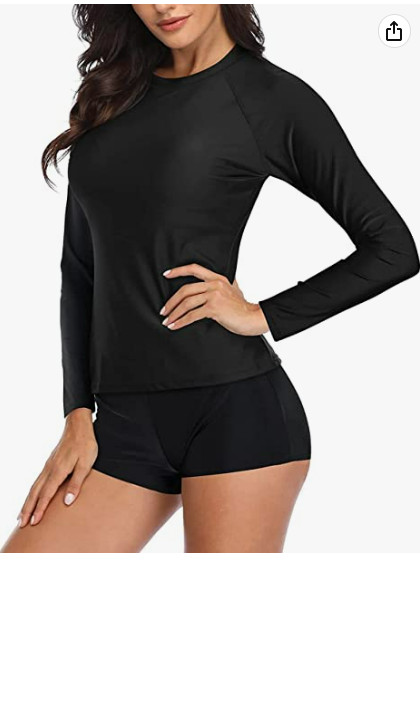 Daci Women Two Piece Rash Guard Swimsuits UV UPF 50+ Bathing Suit w Boyshort XS