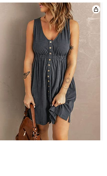 Acelitt Womens Casual Sleeveless Button Down Elastic Waist Swing Dresses Grey M