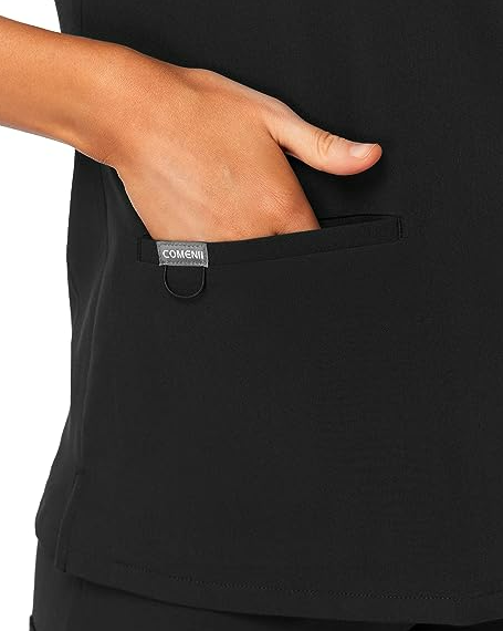 COMENII Scrubs Tops for Women, 3 Pocket 4-Way Stretch Anti-Wrinkle Medical Scrub
