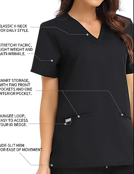 COMENII Scrubs Tops for Women, 3 Pocket 4-Way Stretch Anti-Wrinkle Medical Scrub