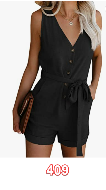 Acelitt Womens Casual Summer Crewneck Ruffle Sleeveless Rompers Black M