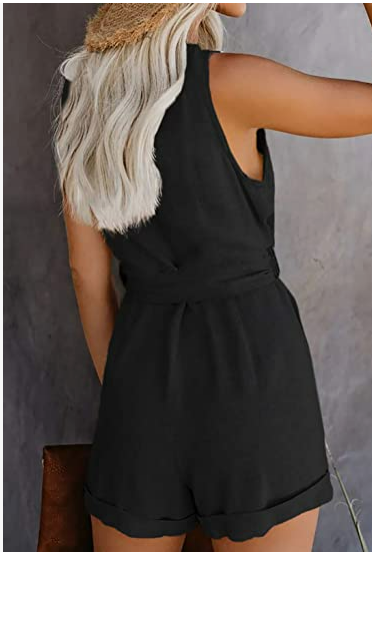 Acelitt Womens Casual Summer Crewneck Ruffle Sleeveless Rompers Black M