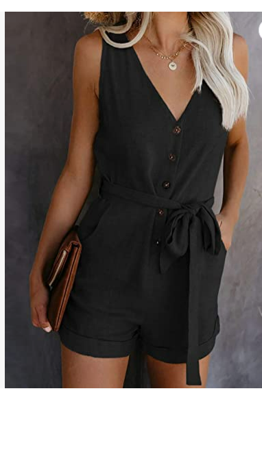 Acelitt Womens Casual Summer Crewneck Ruffle Sleeveless Rompers Black M