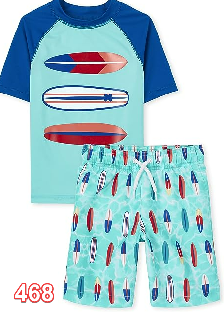 The Children's Place Boys Surfboard 2-Piece Swim Set Aegean Sea M