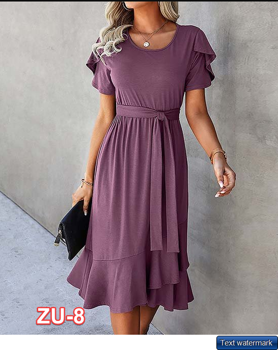 Elings | Purple Tulip-Sleeve Ruffle-Hem Midi Dress - Women Medium