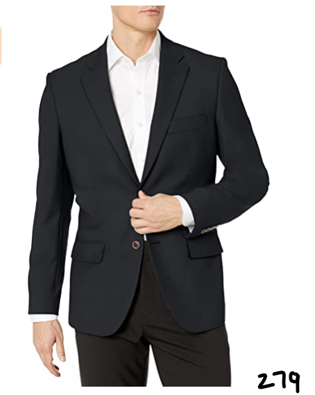 Essentials Men's Long-Sleeve Classic-fit Button-Front Stretch Blazer, Black, 44