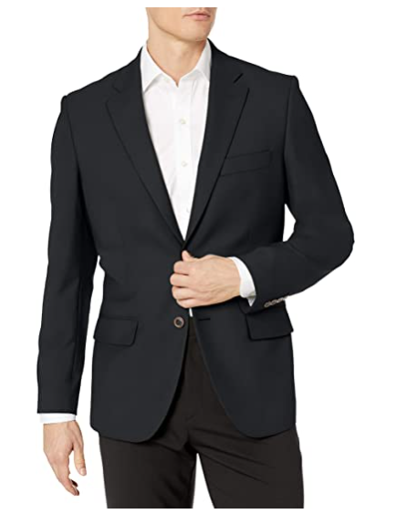 Essentials Men's Long-Sleeve Classic-fit Button-Front Stretch Blazer, Black, 44