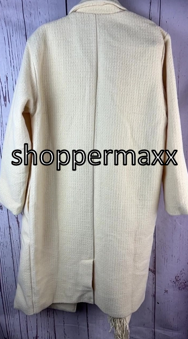 Women's Notched Lapel Double Breasted Fringe Coat - Future Collective, Cream, M