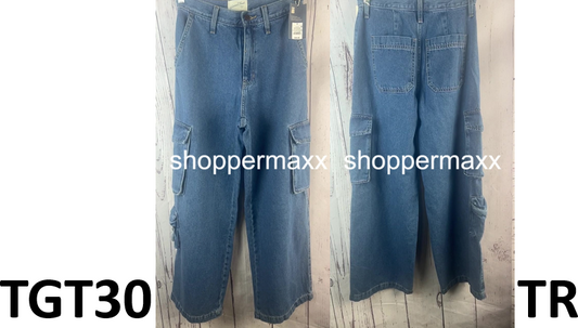 Women's High-Rise Wide Leg Denim Cargo Pants - Universal Thread, Medium Wash, 2