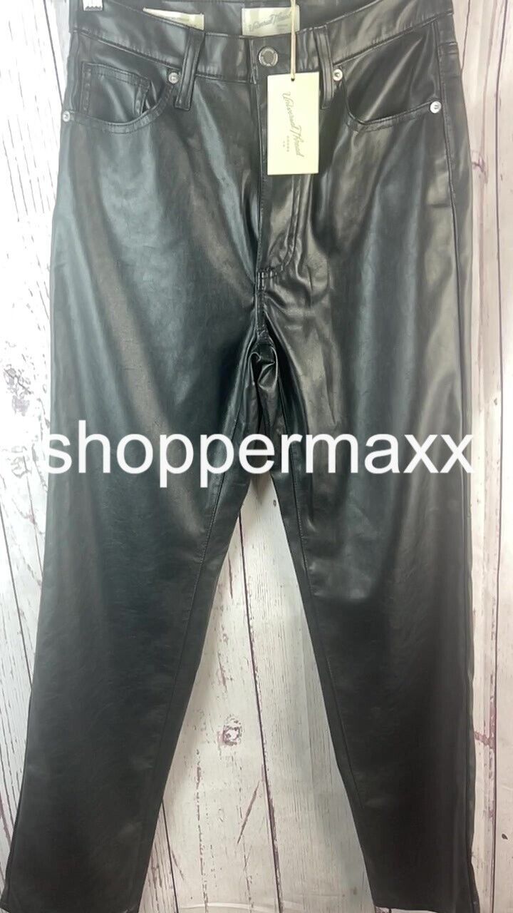 Women's High-Rise Faux Leather 90's Straight Jeans - Universal Thread, Black, 8R
