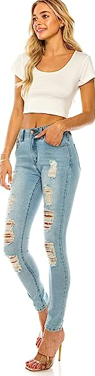 Double Denim January 5th Women's Skinny Denim Jeans Stretch Elastic Waistband S