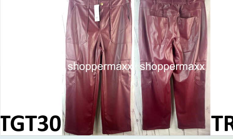 Women's High-Rise Straight Leg Faux Leather Cargo Pants -Wild Fable, Burgundy, M